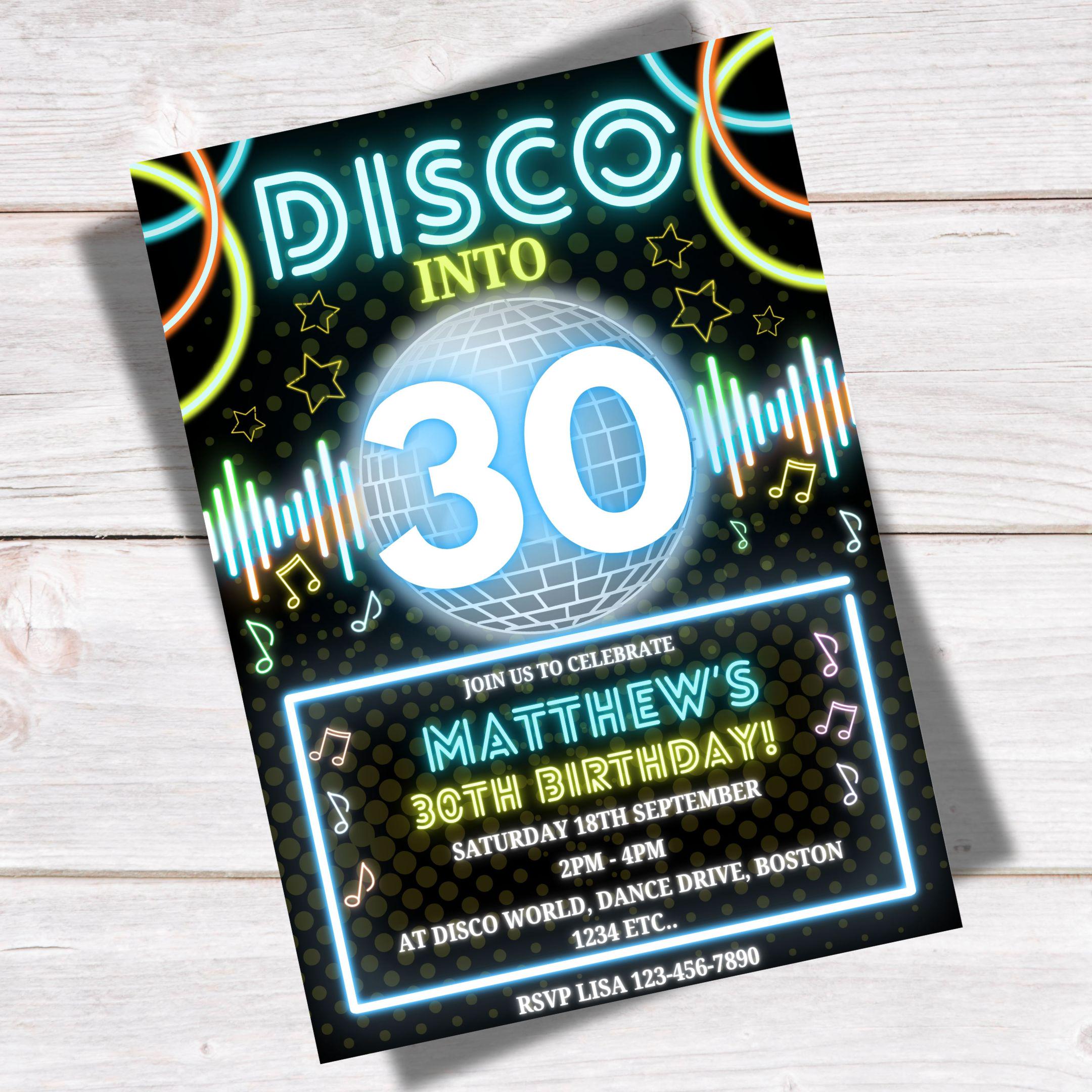 Create A Rave Party Invitation Printable Disco 30th Birthday Party Invitation Neon Dance Editable Men ...