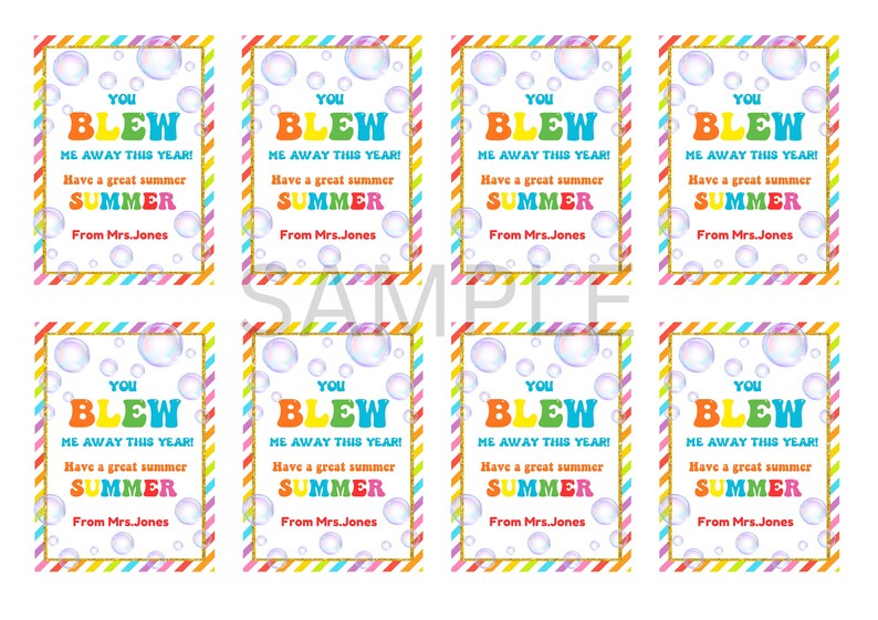 Printable You Blew Me Away This Year Tag Editable Colourful Bubbles
