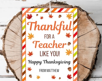 Afdrukbaar Thanksgiving-cadeaulabel bewerkbare dankbare leraar cadeaulabel pompoenkruid zoete traktatie herfstcadeau voor leraar kalkoen cadeaulabelsjabloon