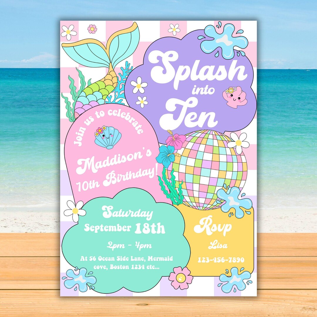 Printable Pool Party 10th Birthday Invitation Waterpark Splash Editable ...