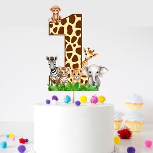 Déco Gâteau Anniversaire Jungle - 14 Pièces (girafe, Singe, éléphant, Lion, Feuilles, Arche)
