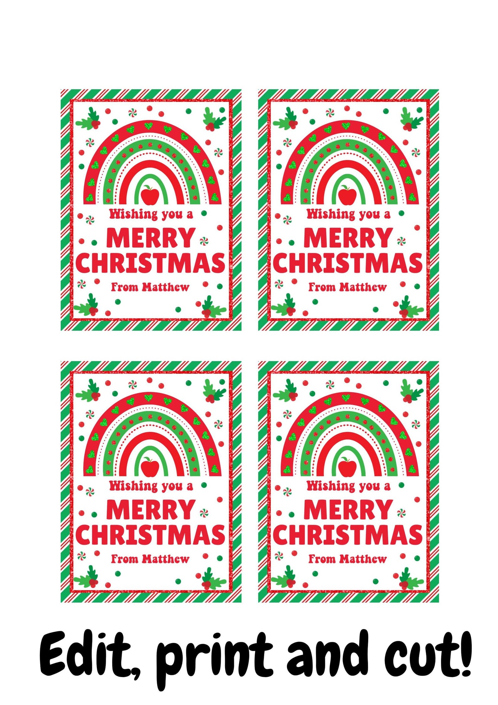 Printable Candy Cane Gift Tag Editable Christmas Candy Cane Holder ...