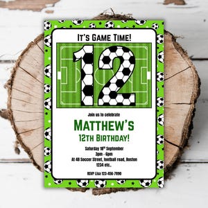 Printable Soccer 12th birthday invitation football editable boys 12th birthday sports party kick off soccer turning twelve evite template L9