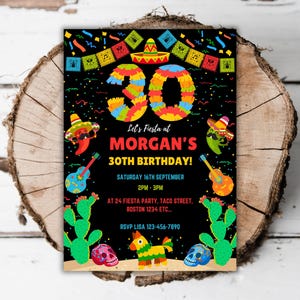 Printable Mexican 30th birthday invitation Fiesta party editable Mexican theme turning 30 Spanish birthday sugar skull evite template G6