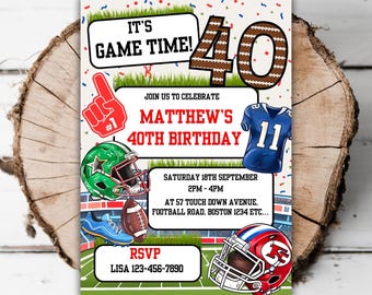 Printable Football 40th birthday invitation Mens American football party editable turning forty adult football game time evite template J3