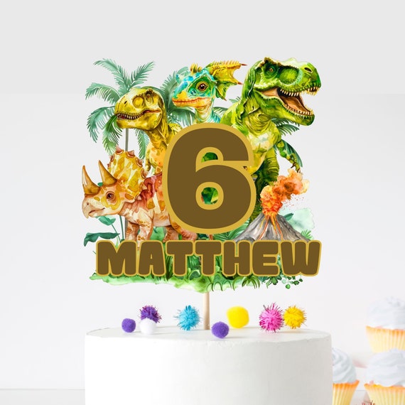 Printable Dinosaur cake topper Jurassic Dino T. rex editable cake topper template boys 1st 2nd 3rd 4th any age birthday cake topper E1