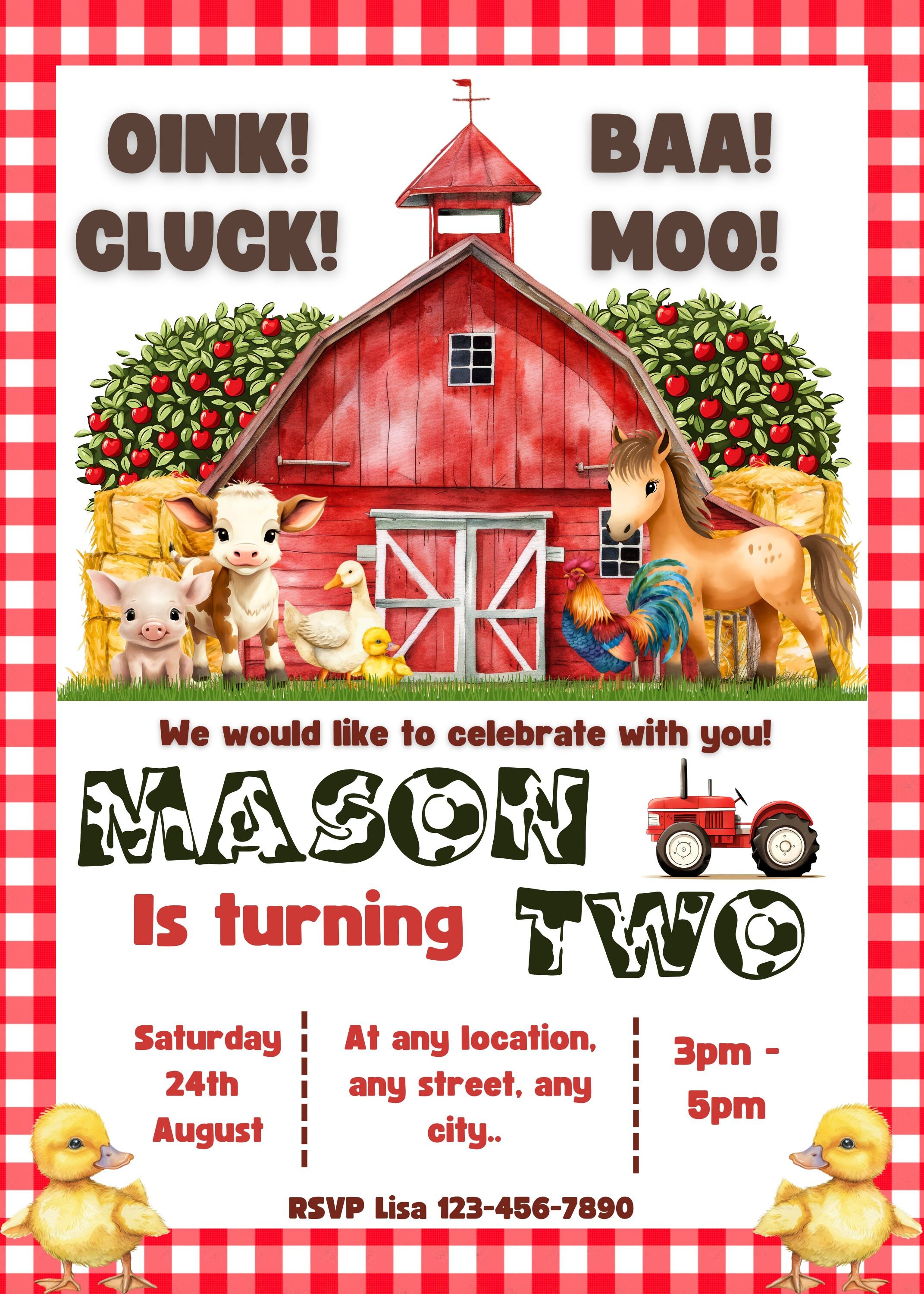 Printable Farm Birthday Party Invitation Barnyard Animals Editable ...
