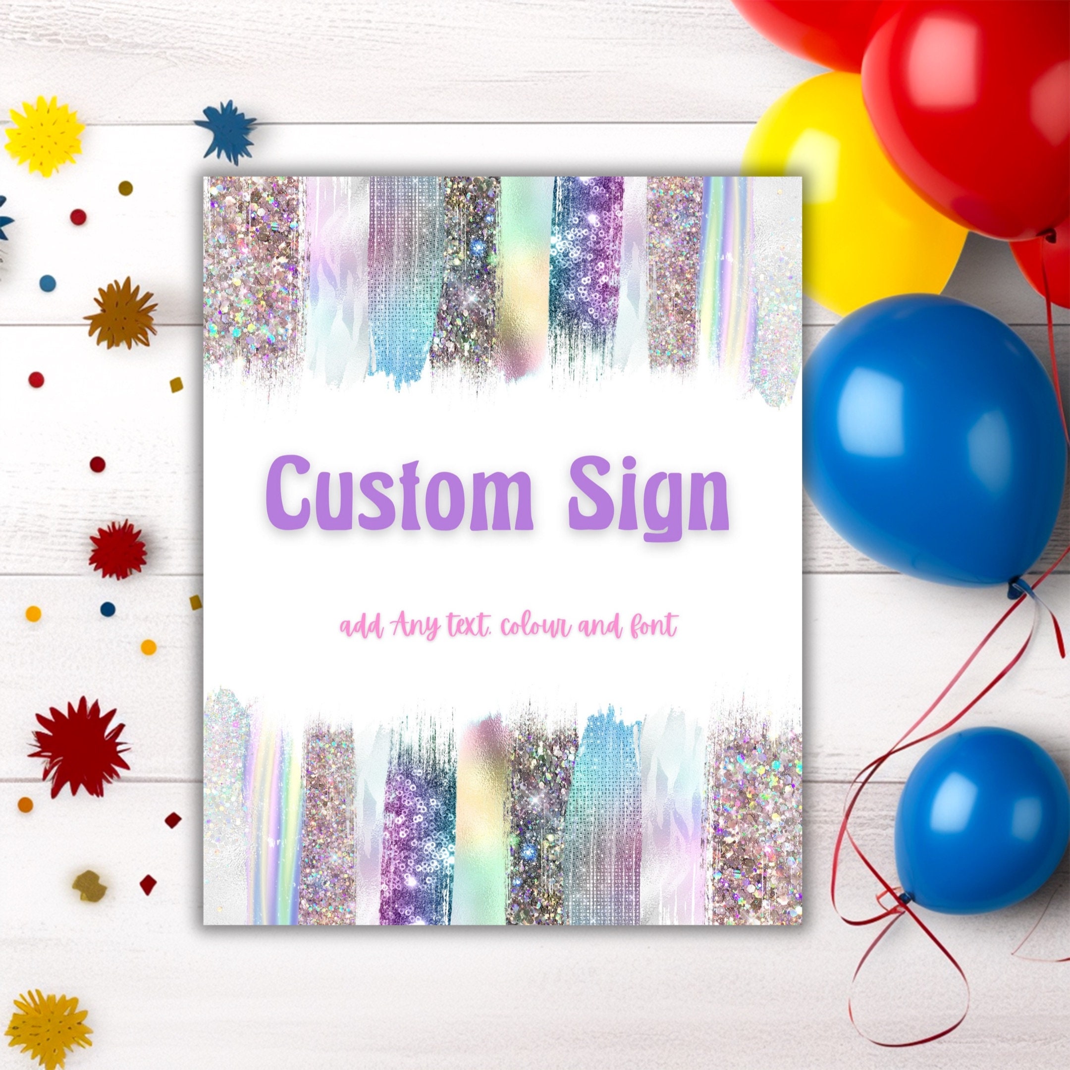 Printable Glittery Sparkly Custom Sign Birthday Party Template Table ...
