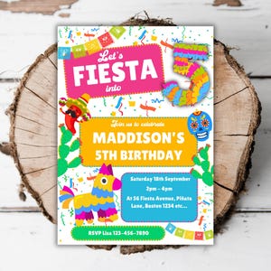 Printable Mexican 5th birthday invitation 5th Fiesta party editable Mexican theme turning five fifth Spanish girls piñata evite template M6