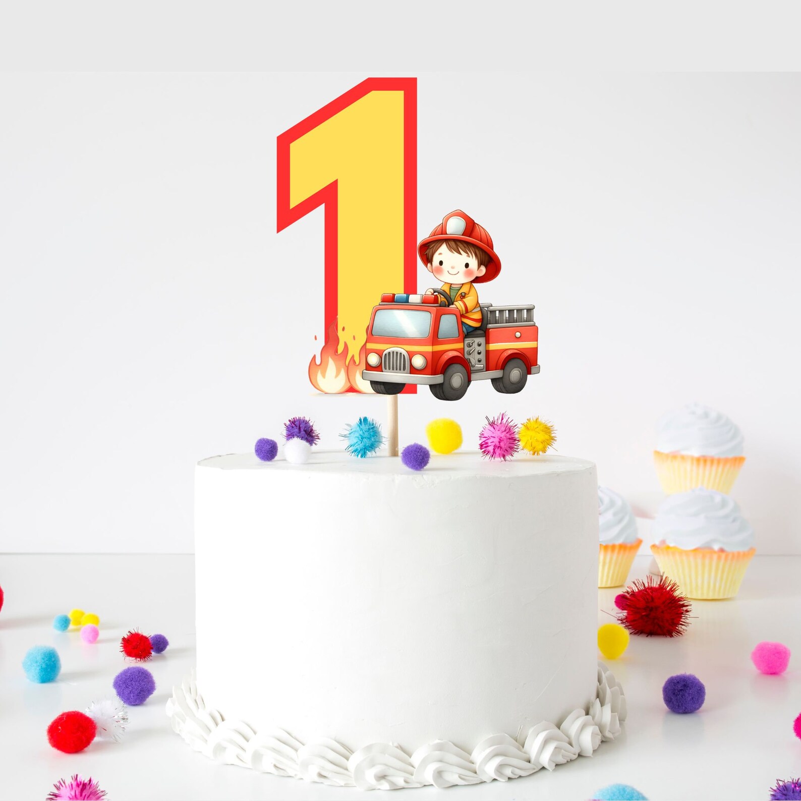 Fire Fighter Topper Printable Fireman 1st Birthday Cake Topper Fire Engine Cake Topper Fire ...