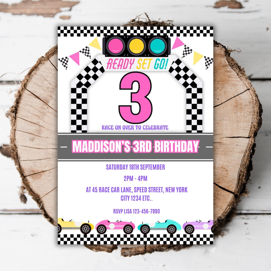 Printable Race Car 3rd Birthday Invitation Girls 3rd Birthday Fast ...