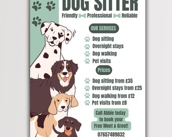Printable Dog Sitting Business Flyer Dog Walking Flyer Doggy