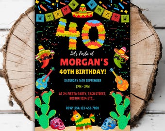 Printable Mexican 40th birthday invitation Fiesta party editable Mexican theme turning 40 Spanish birthday sugar skull evite template G6