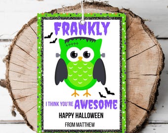 Printable Happy Halloween gift tag Editable Frankenstein school classroom favors Halloween party tags boo tag costume party template
