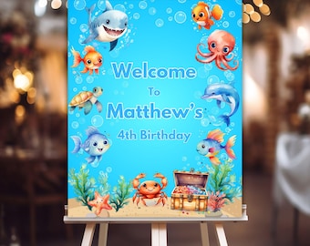 Printable Under the sea welcome sign editable birthday ocean animals welcome sign summer sea birthday party decor printable sign template B3