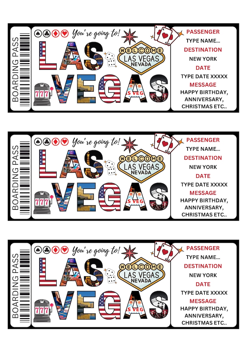 Printable Las Vegas Boarding Pass Template Editable Las Vegas Plane ...