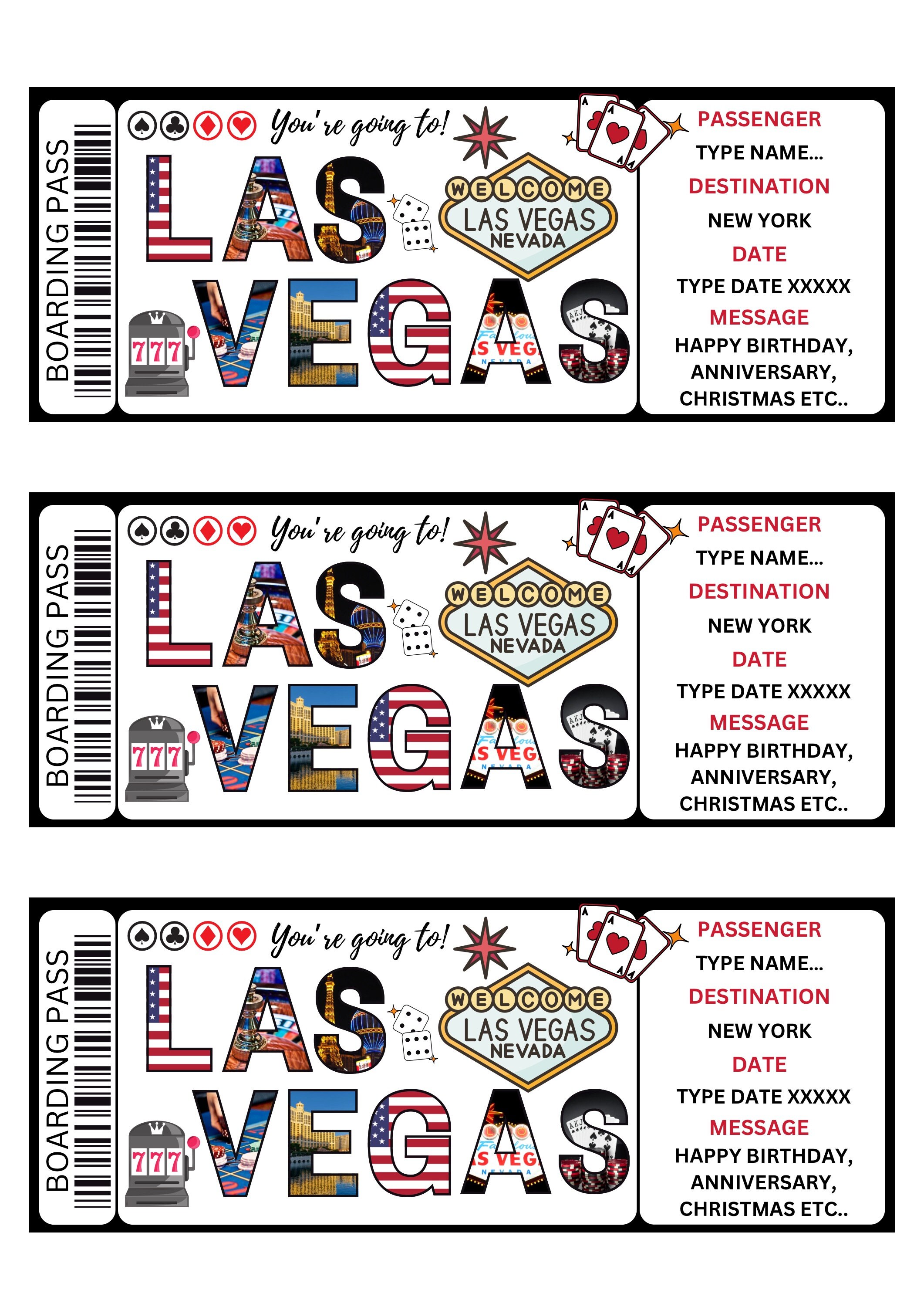 Printable Las Vegas Boarding Pass Template Editable Las Vegas Plane