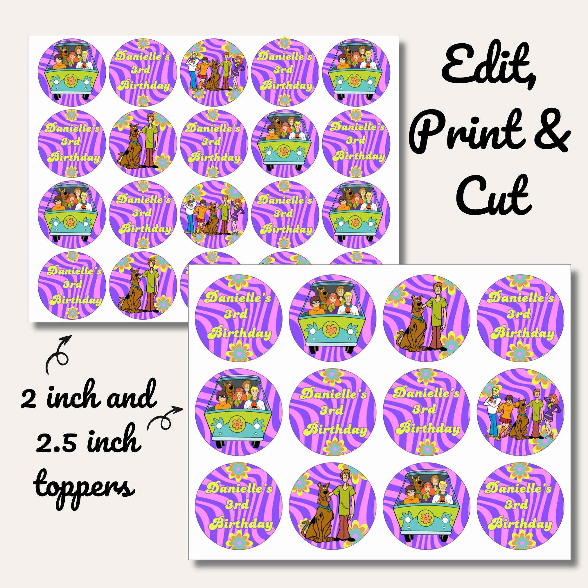 Printable Scooby Doo Cupcake Toppers, Personalised Cupcake Topper, Cake ...