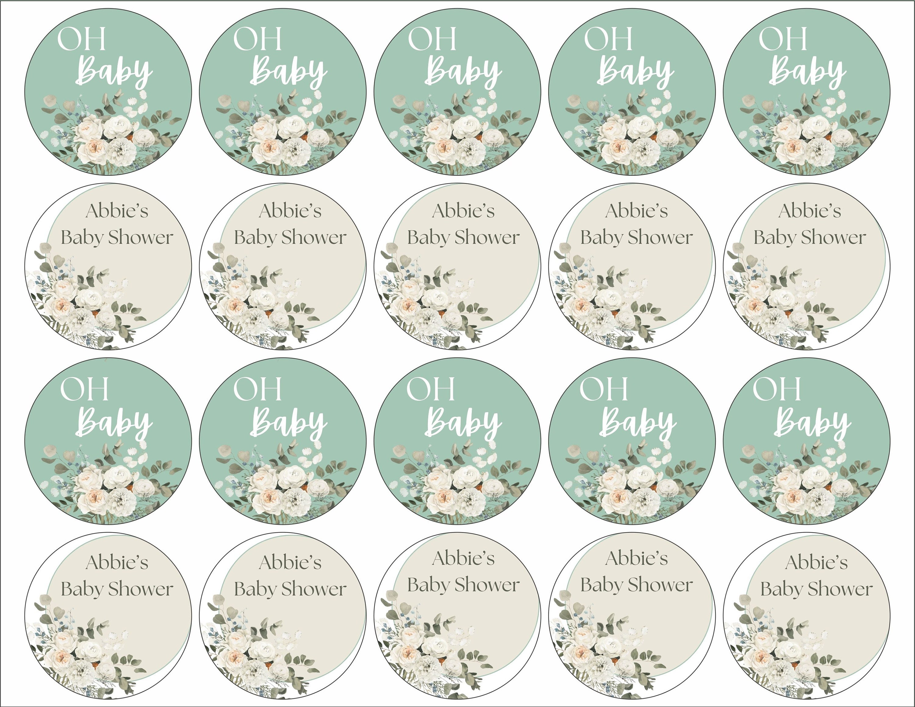 Printable Sage Green Boho Baby Shower Cupcake Toppers, Personalised ...