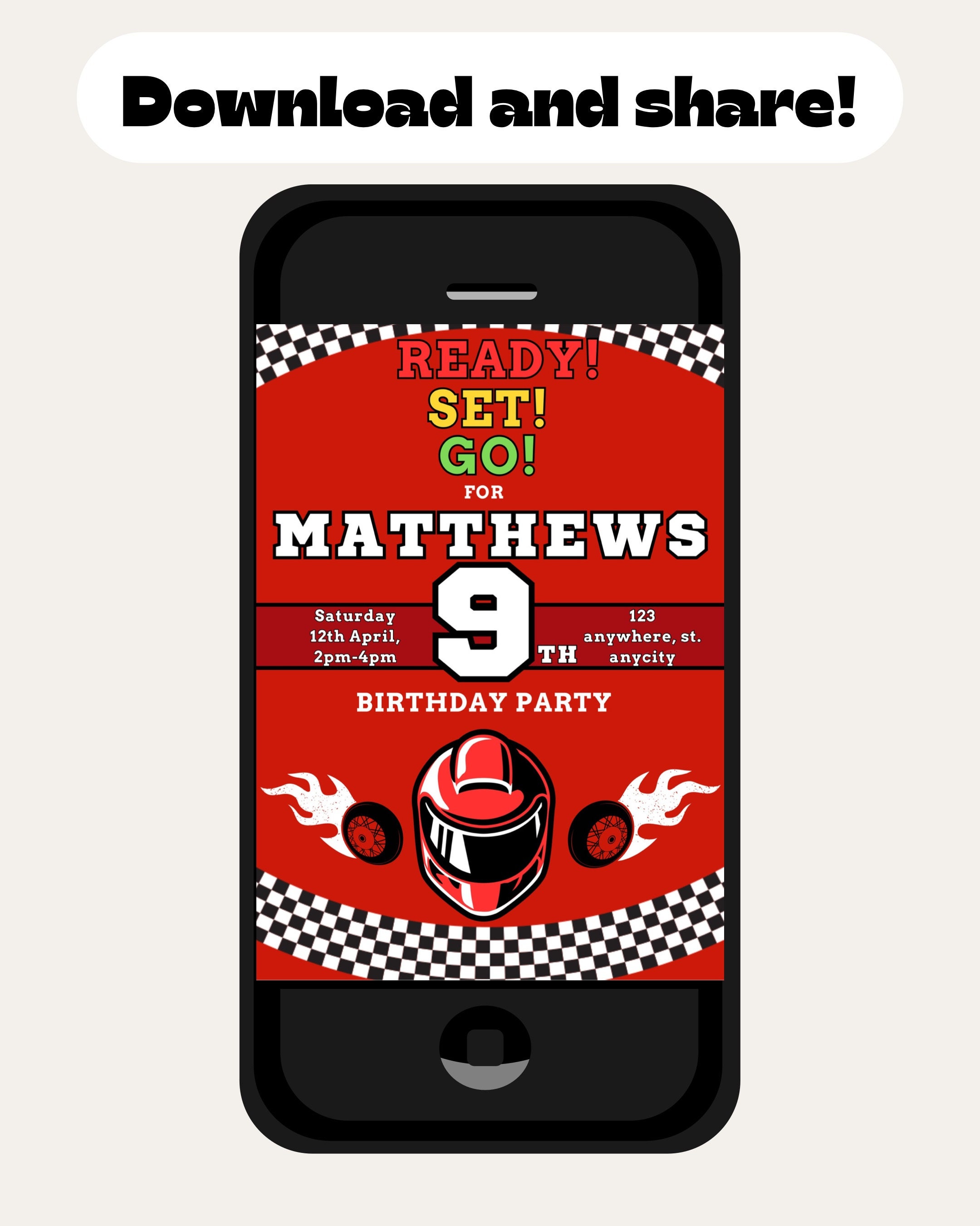 Printable Race Car Go Karting Birthday Party Invitation, Boys Invite ...