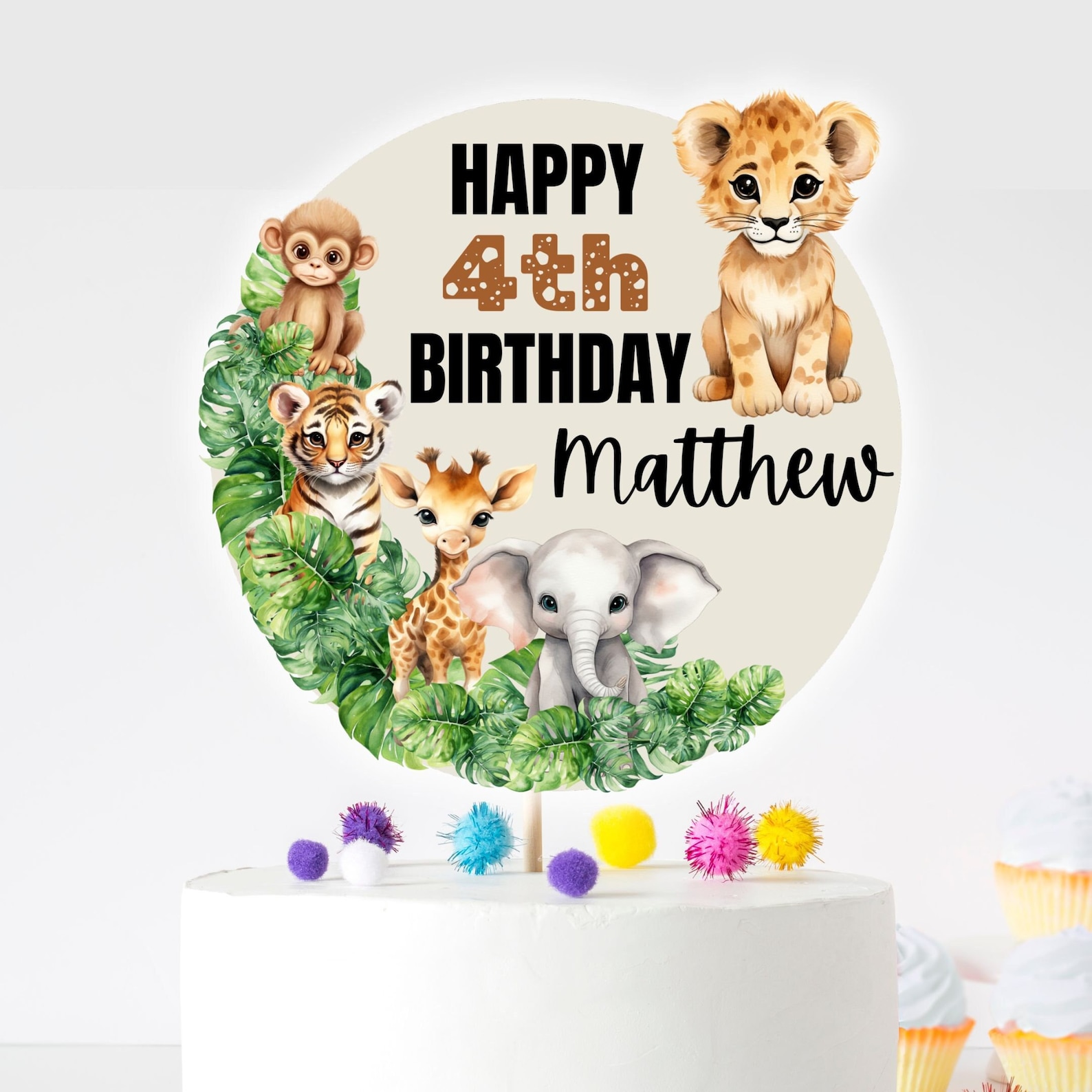 Printable Jungle Birthday Party Cake Topper Wild Animals Jungle Safari ...