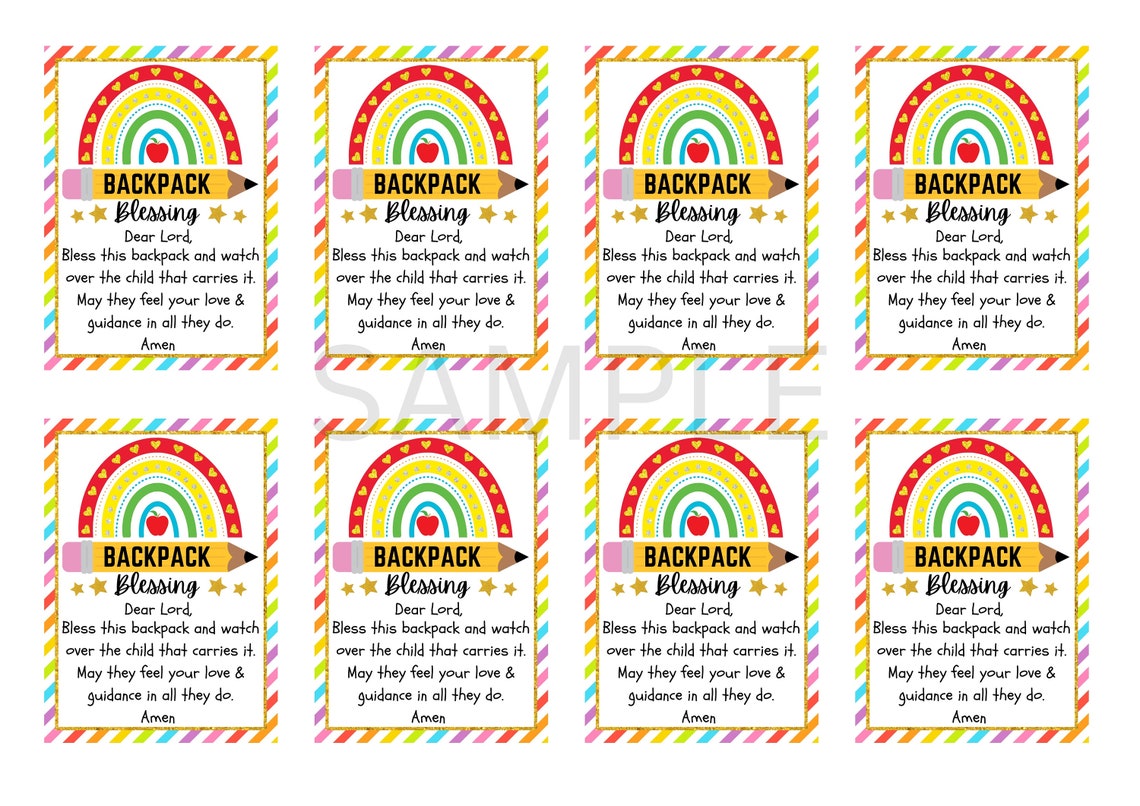 Printable Backpack Blessing Tag Back to School Gift Tag NON EDITABLE ...
