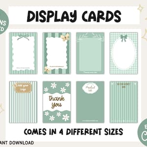 Sage Green Display Card Canva Template Bundle, Product Backing Card, Editable Packaging Insert Cards, Cottagecore small business card CC1