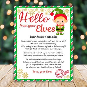 Carta de llegada de elfo editable Carta de saludo de elfos Carta de elfos navideños imprimible Elfo del Polo Norte Plantilla de carta de elfo para múltiples elfos imprimible