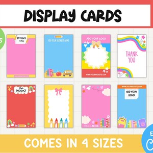Colourful school Display Card Canva Template Bundle, Product Backing Card, Editable Packaging Insert Cards, Teacher learning small business