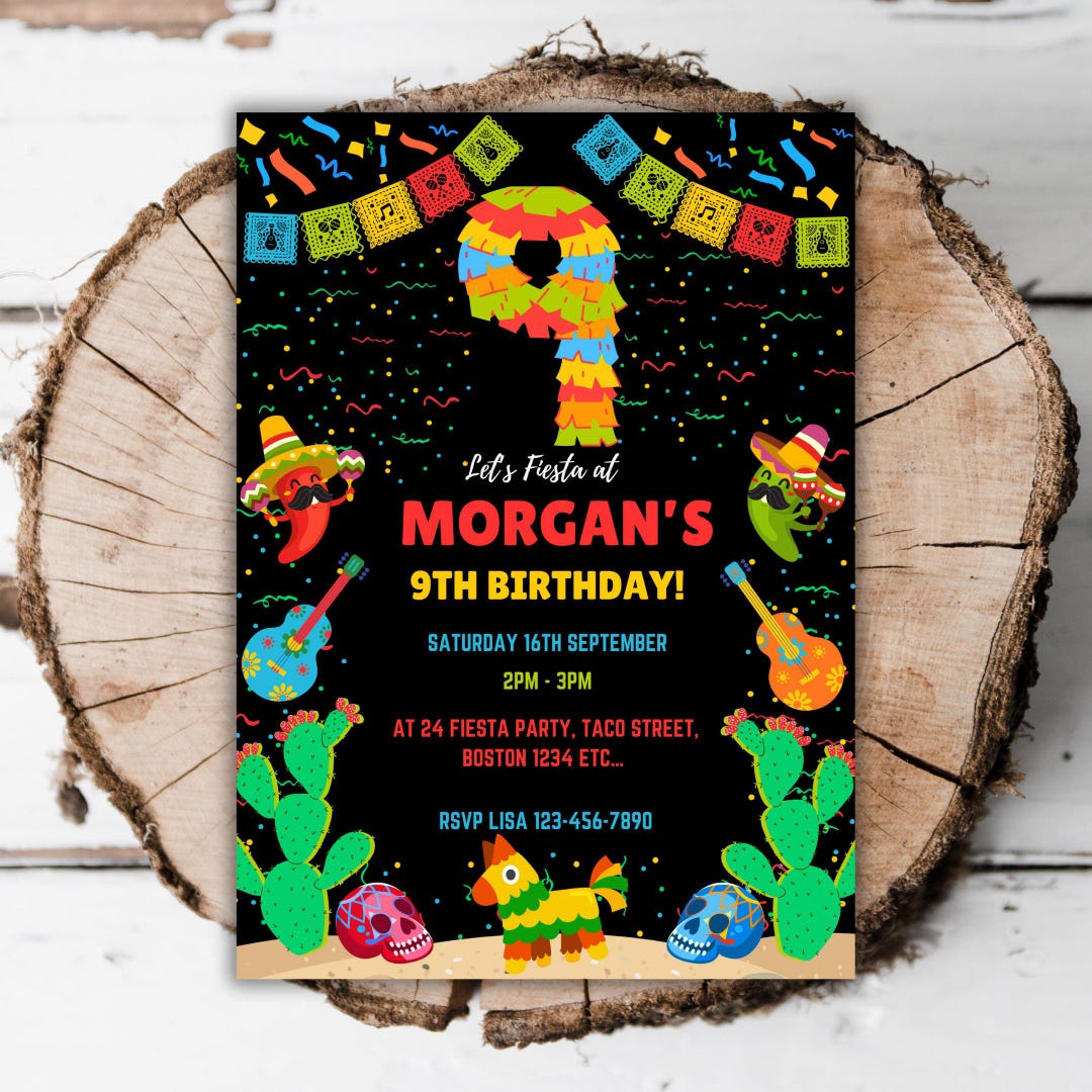 Printable Mexican 9th Birthday Invitation 9th Fiesta Party Editable ...
