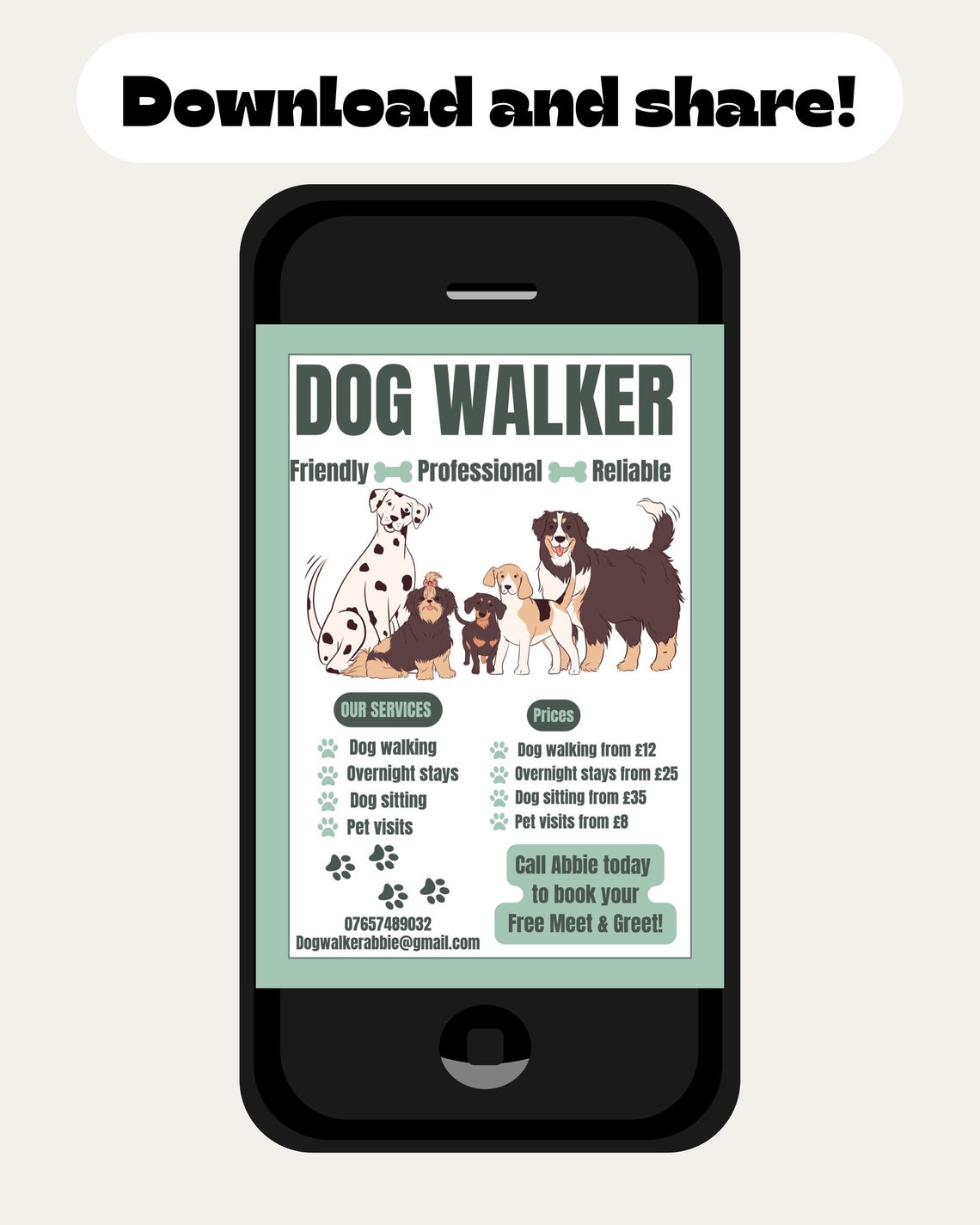 Printable Dog Walking Business Flyer Dog Sitting Flyer Dog Walker Pet ...