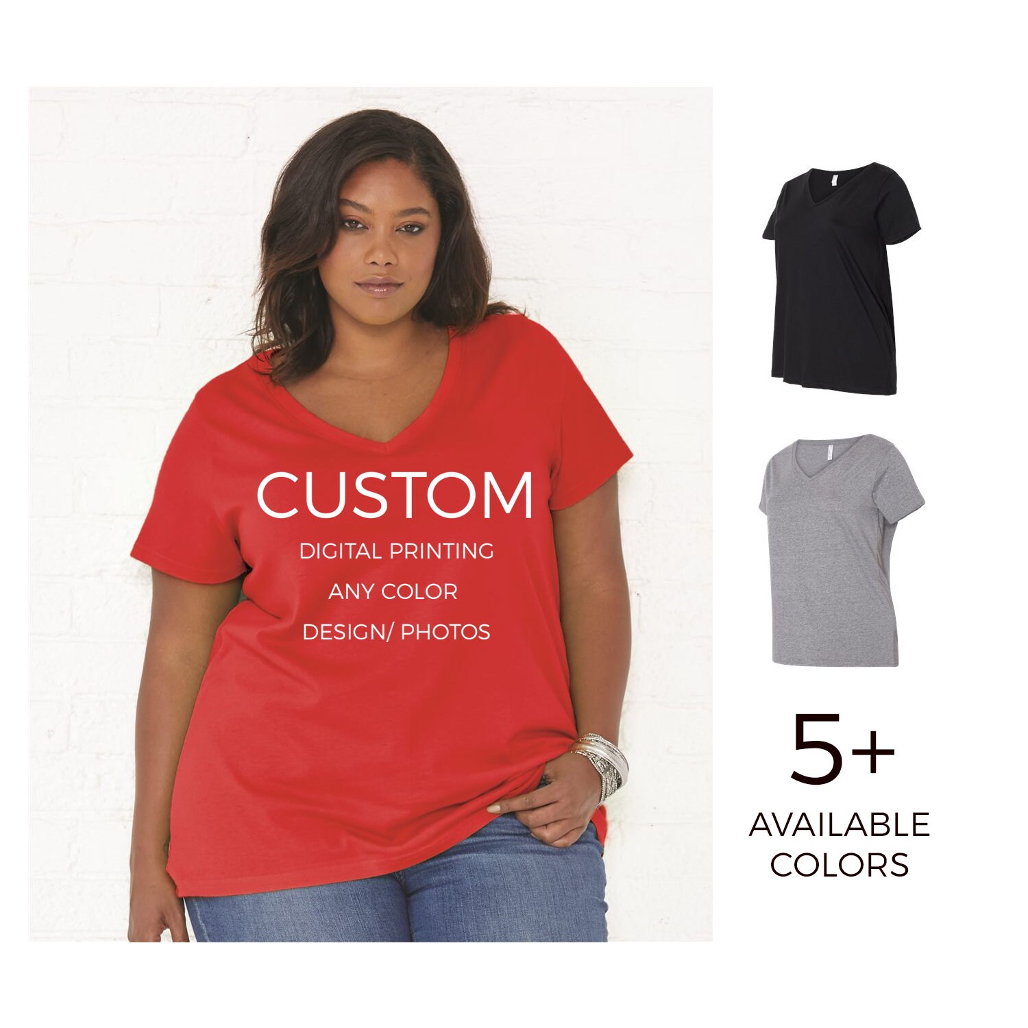 Curvy Collection Women's Premium Jersey VNeck Tee Custom Shirt