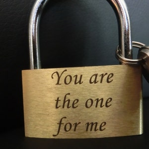 engraved Padlock Love-lock, Brass with Key and pouch,personalized,engraving on both sides image 2