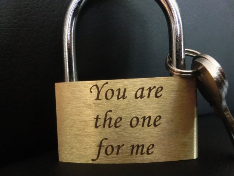 engraved Padlock Love-lock, Brass with Key and pouch,personalized,engraving on both sides image 2