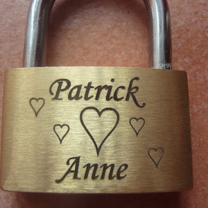 engraved Padlock Love-lock, Brass with Key and pouch,personalized,engraving on both sides image 1