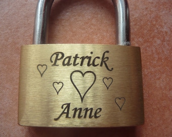 Lucchetto inciso (Love Lock, Ottone) con chiave e custodia, personalizzato, incisione su entrambi i lati, coppia personalizzata