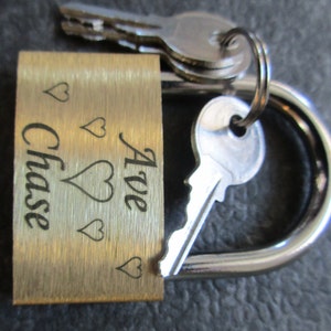 engraved Padlock Love-lock, Brass with Key and pouch,personalized,engraving on both sides image 3