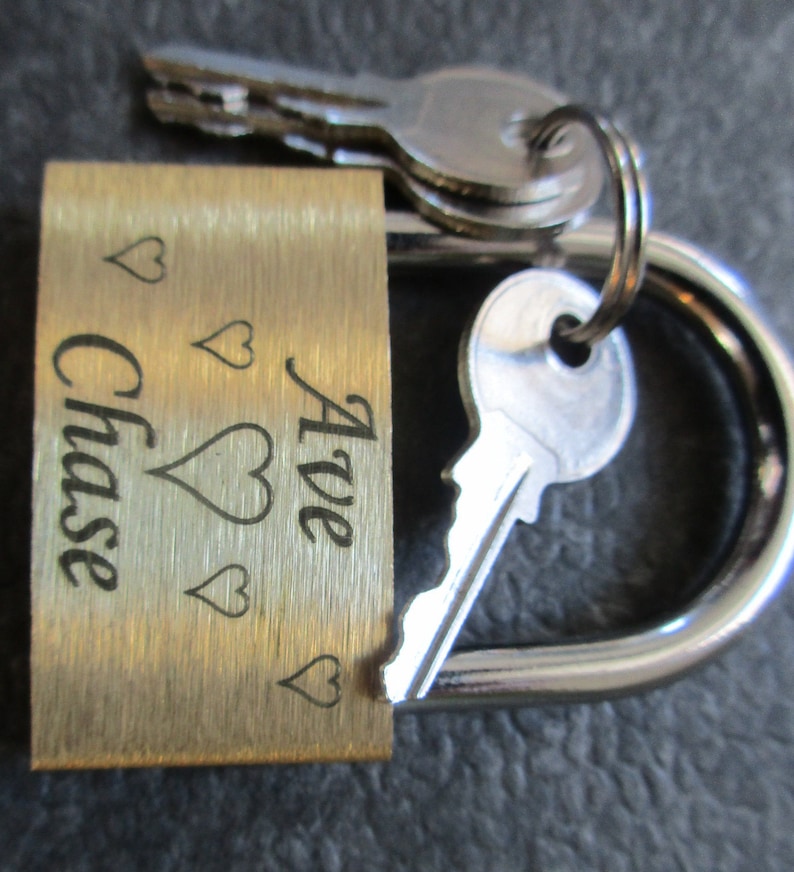 engraved Padlock Love-lock, Brass with Key and pouch,personalized,engraving on both sides image 3