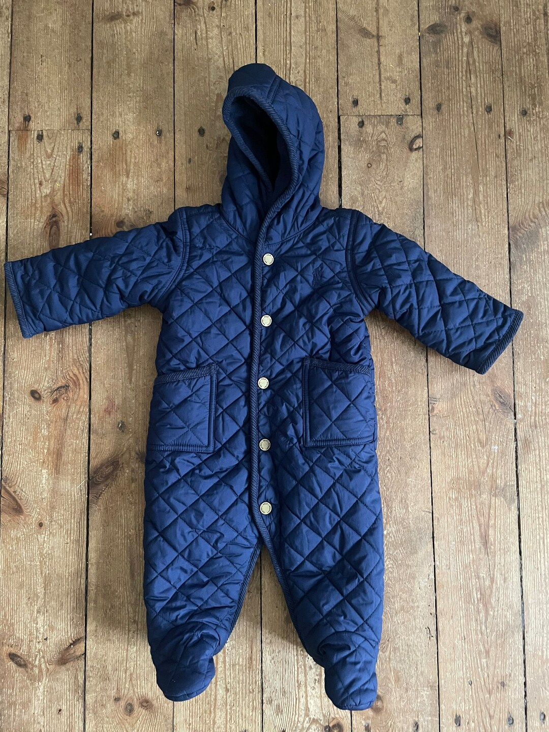 Ralph Lauren Polo Baby Boy 6M Blue Padded Bodysuit Romper Snowsuit With