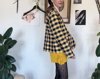 Outstanding vintage yellow/gold/black checked plaid size M blazer jacket