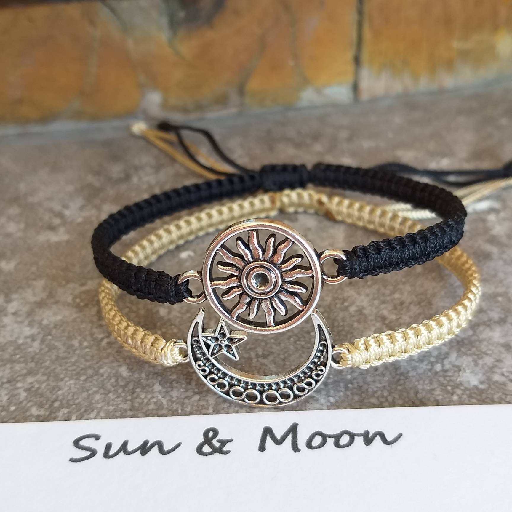 Sun Moon Silver Couple Bracelet | Matching Bracelet Set | Avijewelry