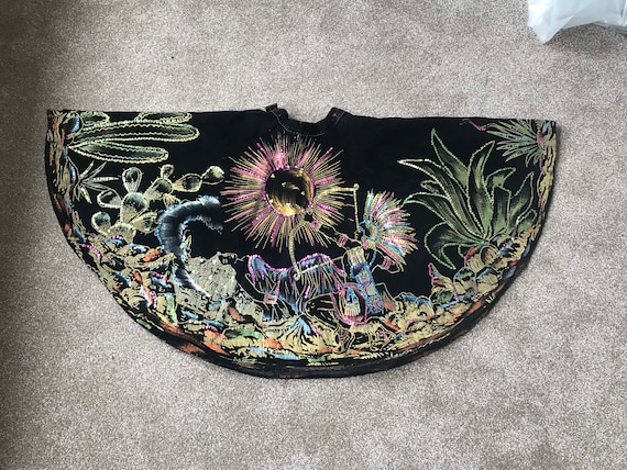 Stunning 1950s Hand Painted Novelty Print Black Ve