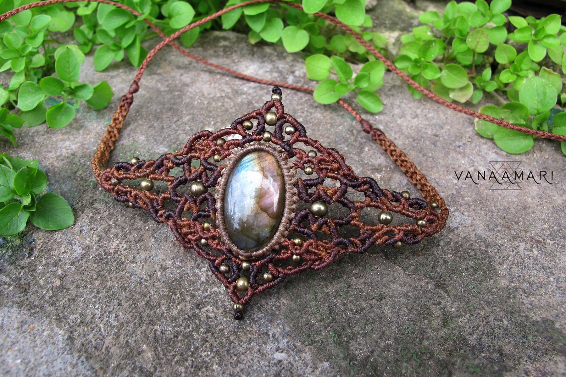 Macrame tiara / armband with labradorite tribal tiara gypsy | Etsy