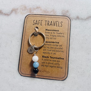 Crystal Keyring, Safe Travels, Personalized Natural Gemstone Keychain, Custom Initial Charm, Bag Accessories, Meaningful Travellers Gift
