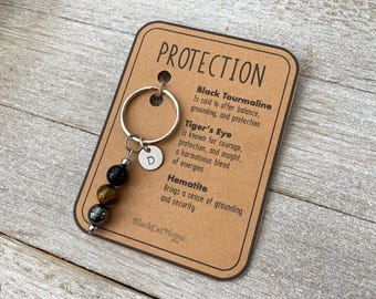 Gepersonaliseerde kristallen sleutelhanger, bescherming, sleutelhanger natuurlijke edelsteen, auto, portemonneeaccessoires, betekenisvol cadeau, aangepaste initiële bedel