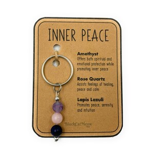 Llavero de cristal, paz interior, llavero personalizado de piedra preciosa natural, dije inicial, accesorios para coche y bolso, personalizado, regalo significativo, calma. imagen 6
