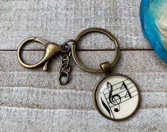 Vintage Music Sheet Keychain - Music Notes Keyring - Gift for Music Teacher, Musicians, Genuine Music Sheets, Purse Charm, Accessories