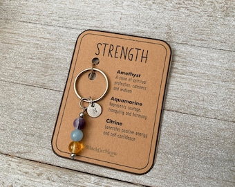 Chaveiro de cristal personalizado, símbolo de força, chaveiro com pedra preciosa natural, acessório para carro e bolsa, presente significativo, pingente com inicial personalizada
