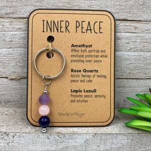 Llavero de cristal, paz interior, llavero personalizado de piedra preciosa natural, dije inicial, accesorios para coche y bolso, personalizado, regalo significativo, calma. imagen 3