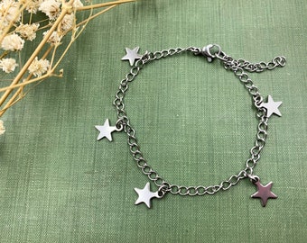Star Charm Bracelet - Silver Hypoallergenic Stainless Steel - Gift for Women, Girls - Delicate Jewelry - Ready to Ship, Celestial Jewellery